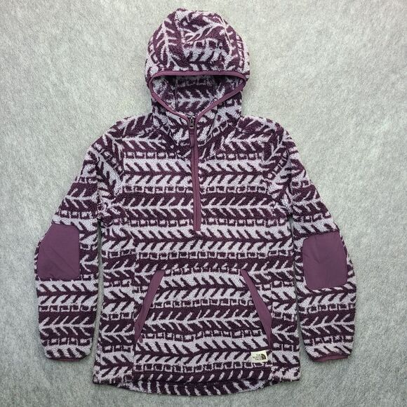 The North Face Campshire Fleece Hoodie Women M  Purple Print 1/4 Zip Elbow Patch - Picture 1 of 9